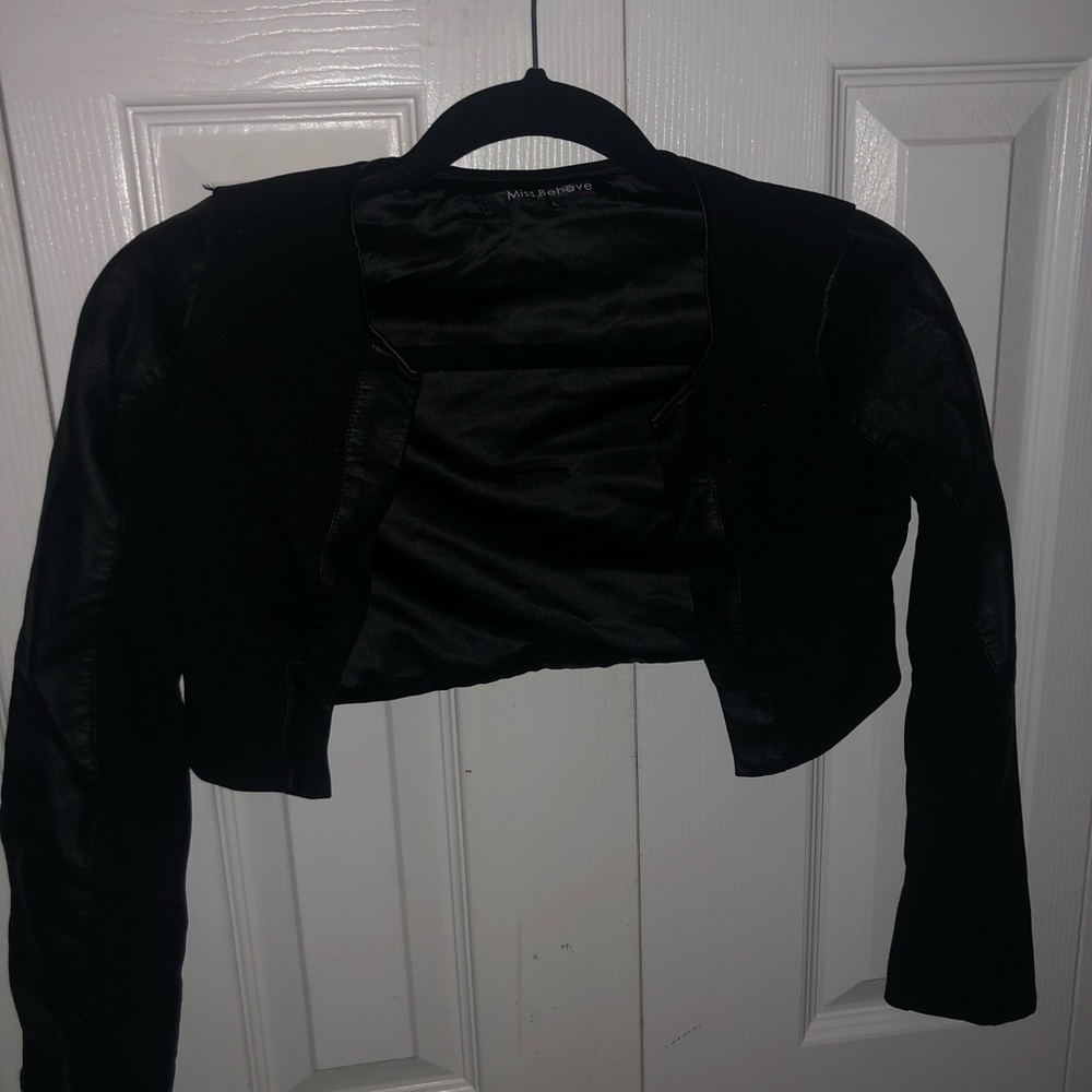 Kids cropped faux leather sleeves jacket